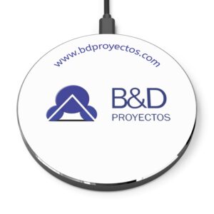 Cargador inalámbrico con logo B&D Proyectos: Plataforma de carga rápida Qi